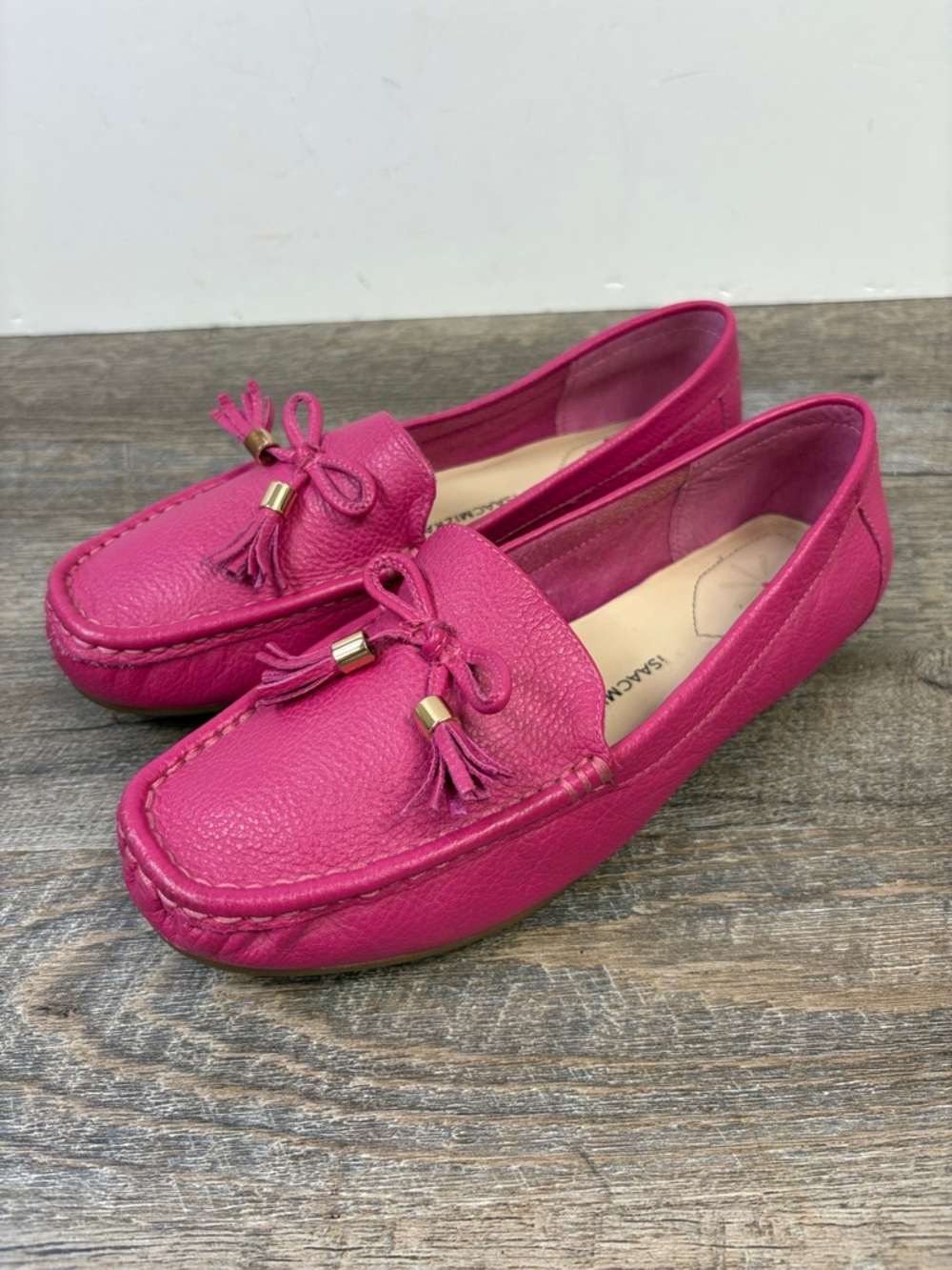 Isaac Mizrahi Live! Pink Leather Tassel Loafers Driving Moccasins Size 6W